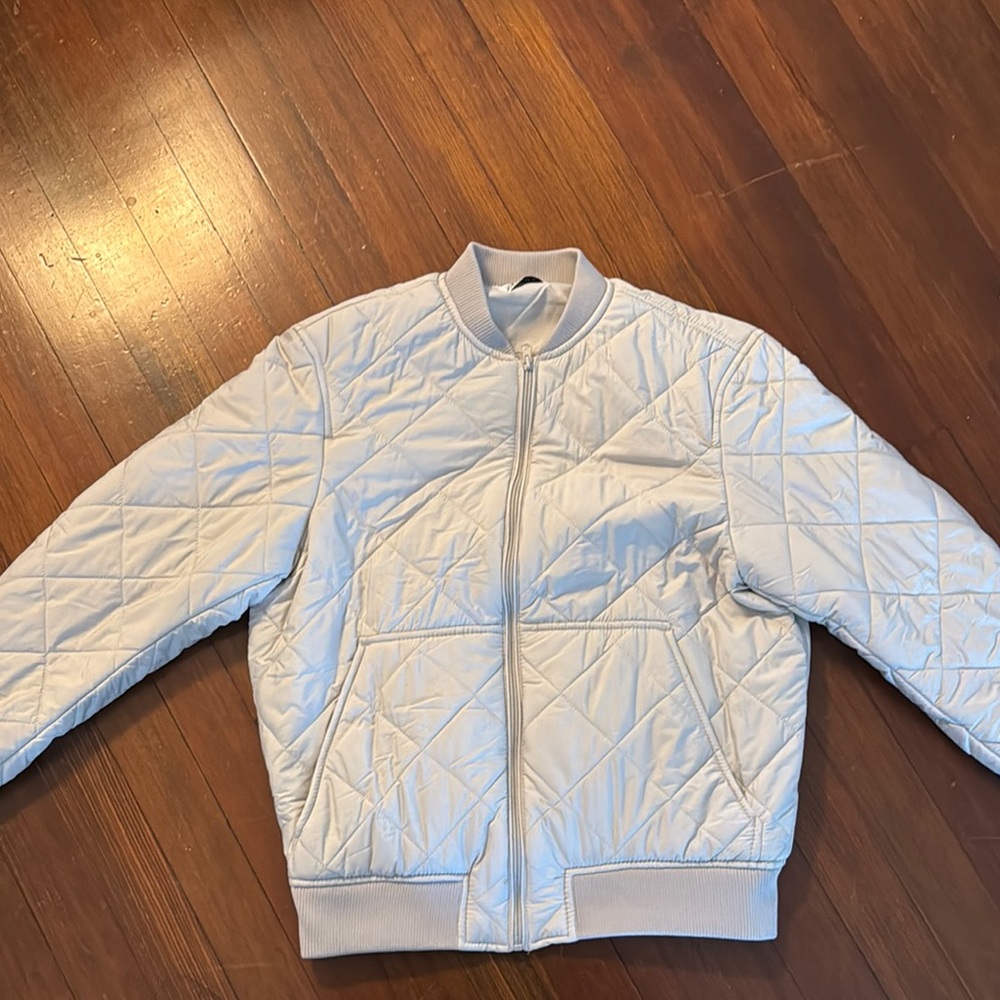Quilted Light Gray Bomber Jacket